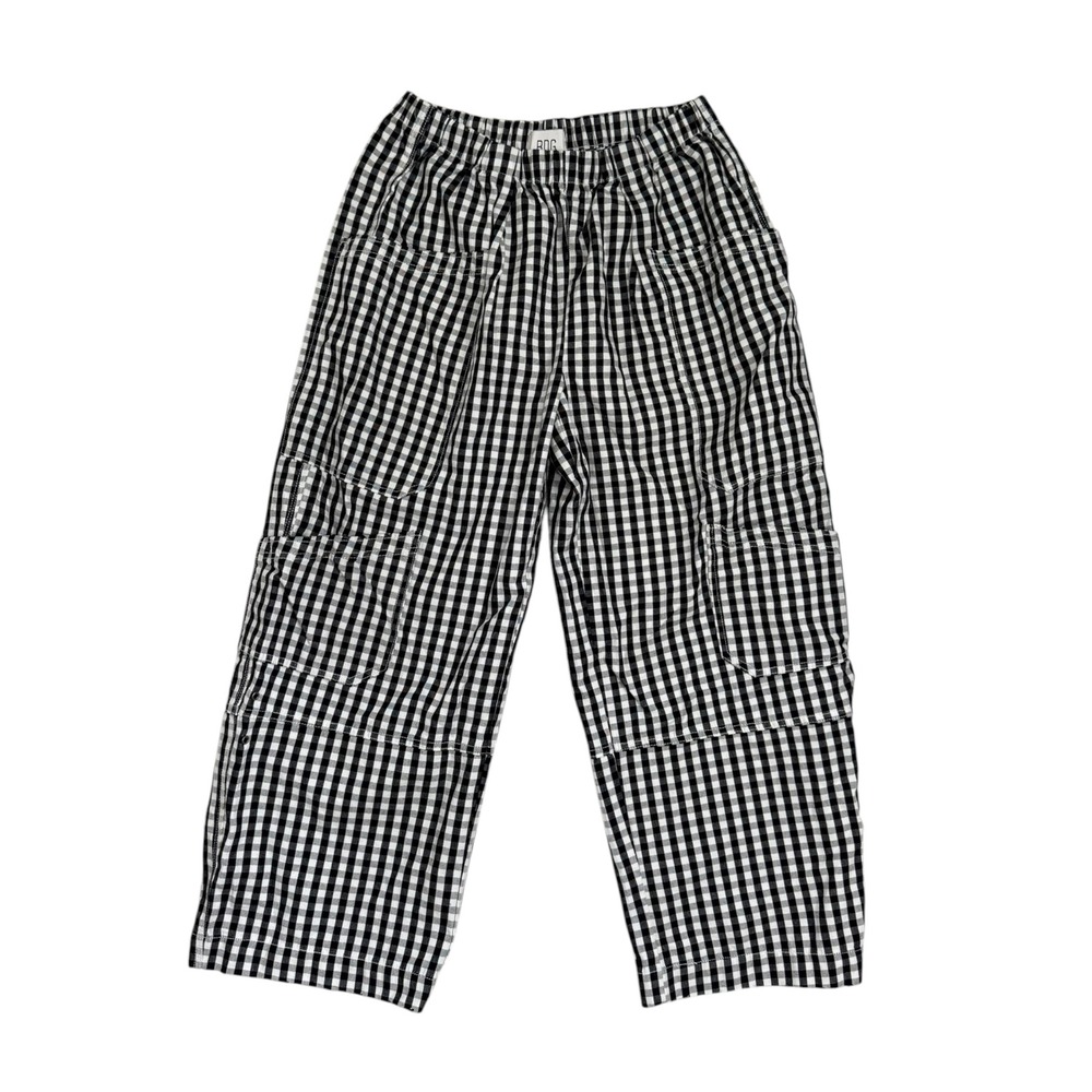 NEW BDG Charlie Pants Women L Black White Gingham Wide Leg Painter Buckle Back